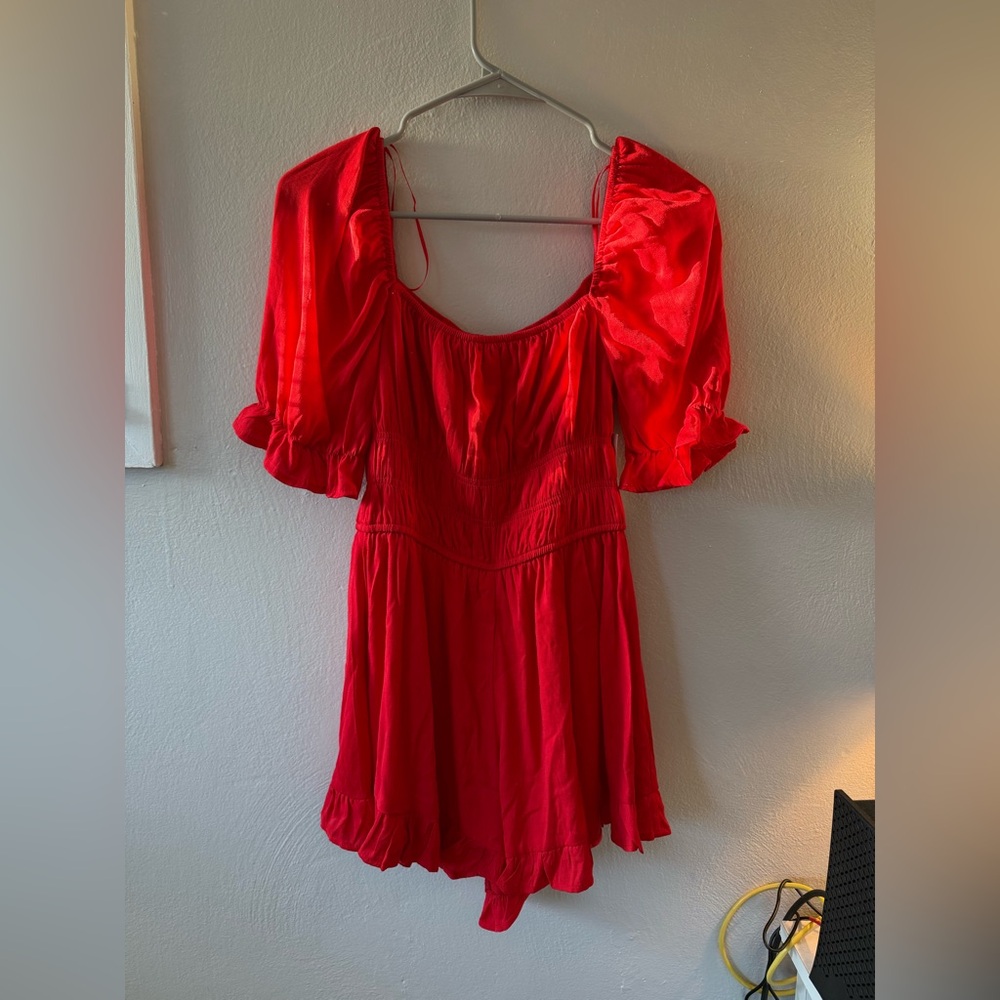 Francesca Puff Sleeve Red Romper